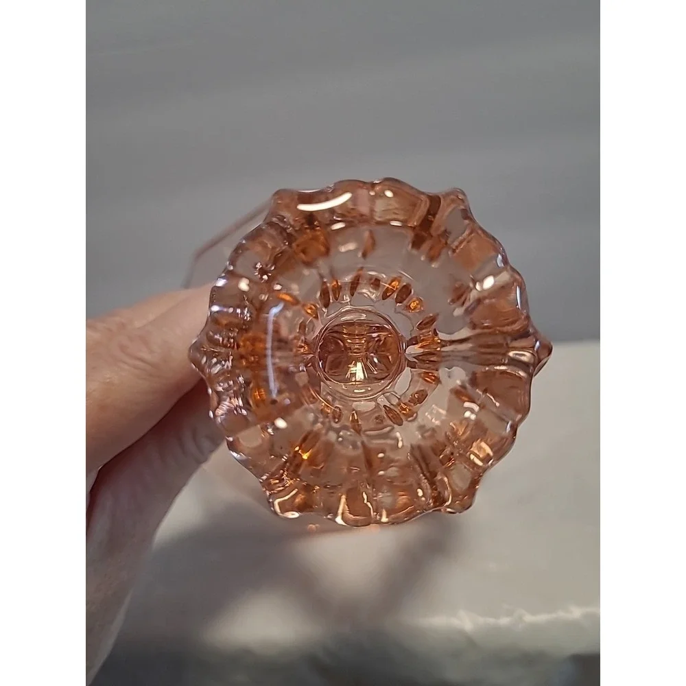 Vintage Cambridge Glass Apple Blossom Etch Keyhole Pink Glass Candlestick